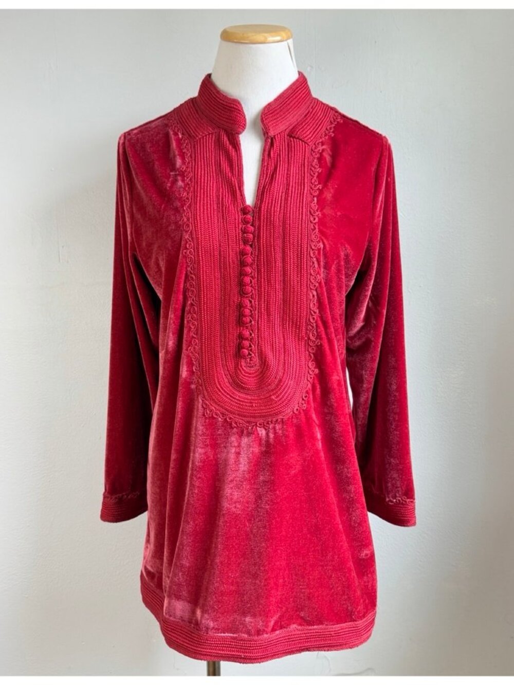 Soft Surroundings Top Size Small Crushed Velvet Tunic Shirt Deep Red/Pink - pull